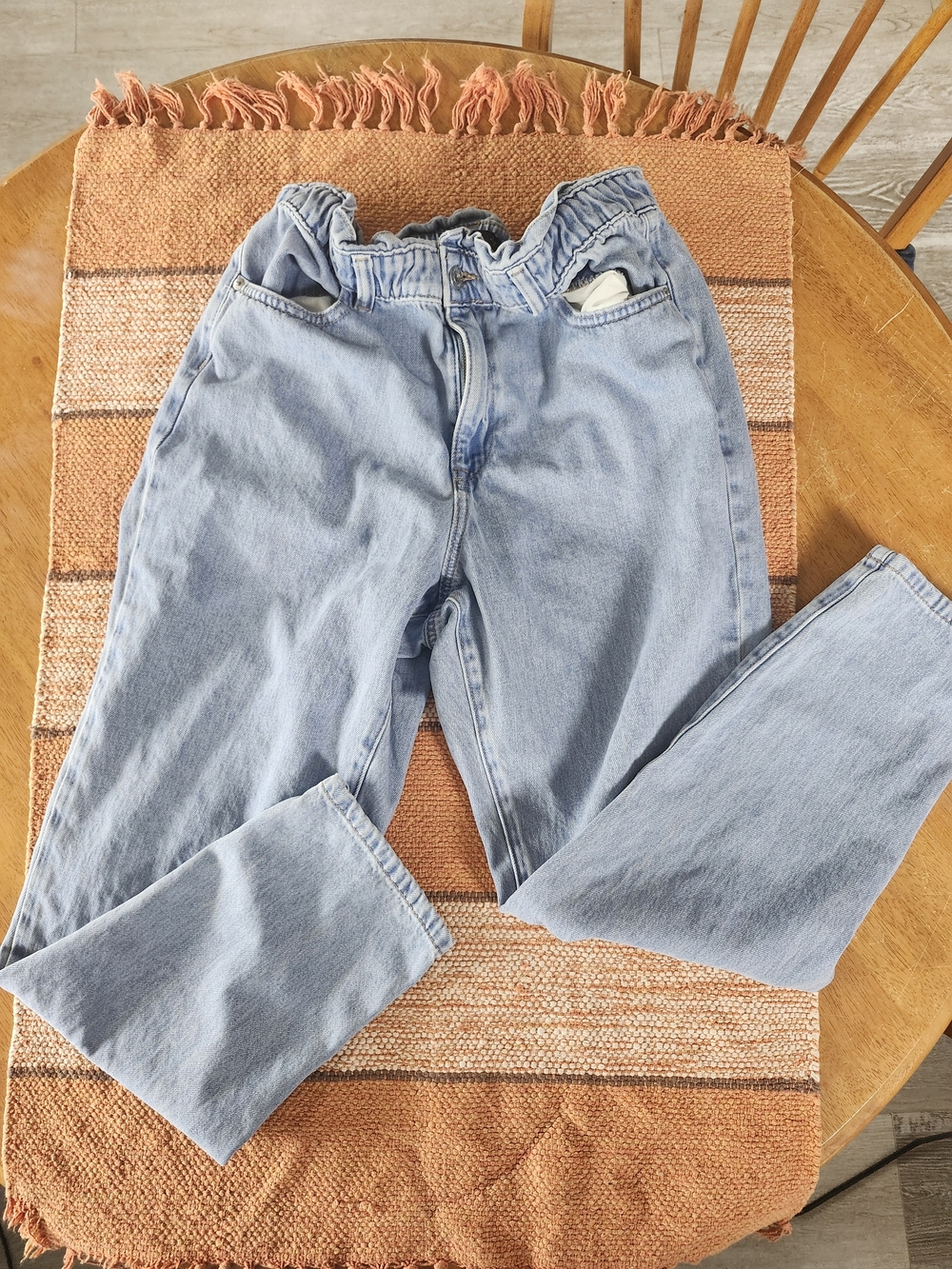 Light Wash Paperbag Waist Women's Jeans, F&F Mom Jeans | Women's Size 8